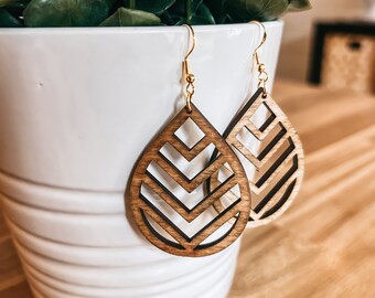 Chevron Wood Earrings | Baltic Birch, Hypoallergenic