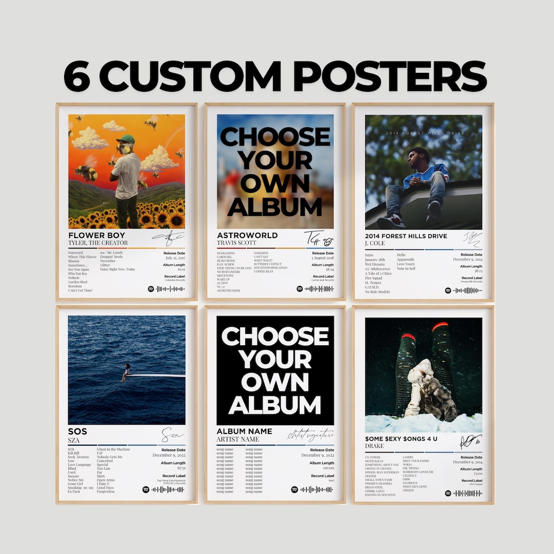 Custom Album Poster - Set of 6 Album Posters - Choose Your Own Poster ...