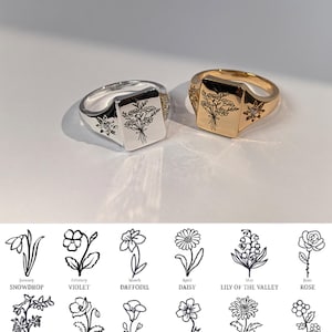 Personalized Birth Flower Ring, 12 Birth Month Flower Jewelry, Custom Mother Floral Ring for Women, Family Rings, Personalized Gift f-2