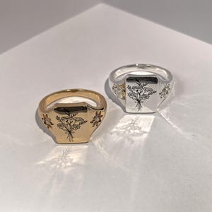 Gold Geburtsblume Ring, Geburtsblume Ring für Frauen, 925 Sterling Silber Ring, personalisierte Blume Ring, Geburtsblume Gold Ring
