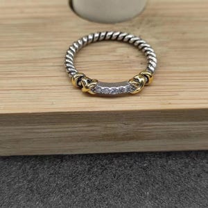 Hand-made twist ring with diamond accents - sterling silver and 14k gold twist ring