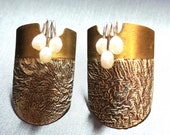 Sterling Silver Earrings, Bronze Statement Earrings, Pearl Studio Earrings, 1980s Pierced Earrings, Vintage Earrings, Sterling Earrings
