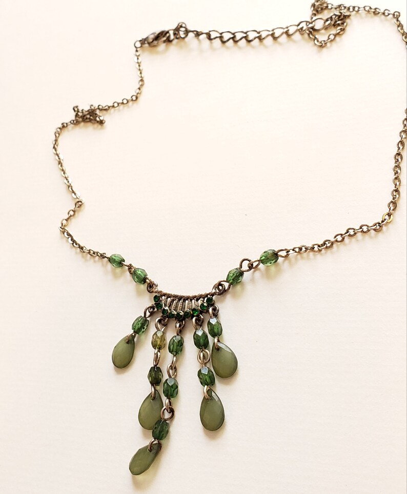 Vintage Drop Necklace Statement Necklace Green Lucite /& Green Rhinestone Necklace Vintage Jewelry Beaded Bib Necklace Feminine Necklace