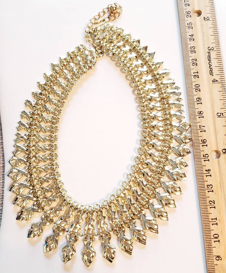 1960s Shiny Gold Statement Necklace Vintage Jewelry Incredible Collar Necklace Ornate Adjustable Necklace Vintage Necklace