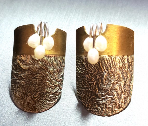 Sterling Silver Earrings, Bronze Statement Earring