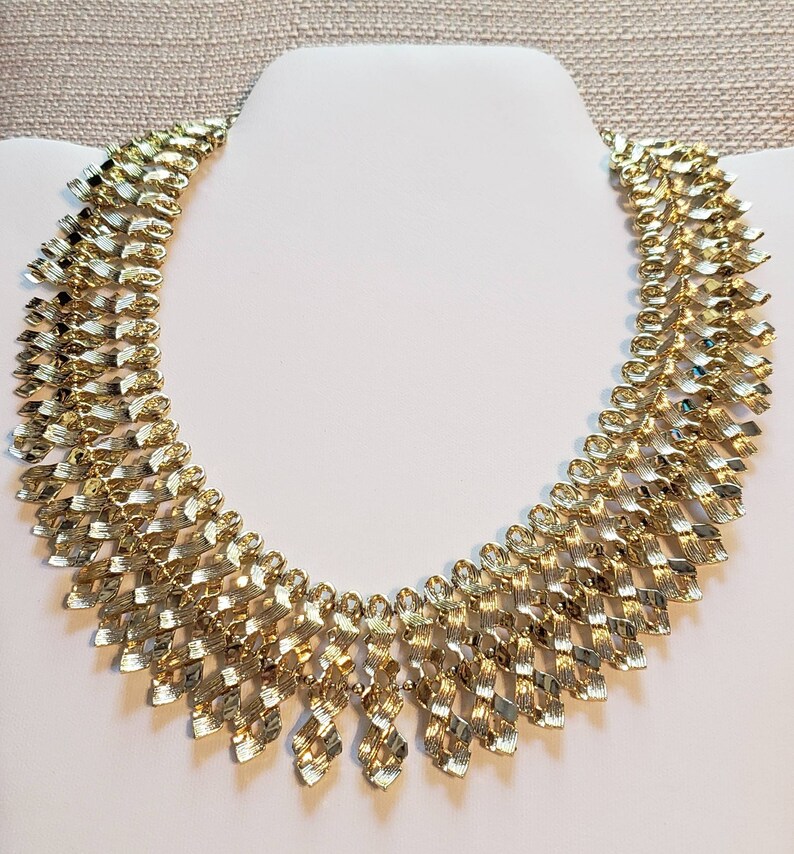 1960s Shiny Gold Statement Necklace Vintage Jewelry Incredible Collar Necklace Ornate Adjustable Necklace Vintage Necklace
