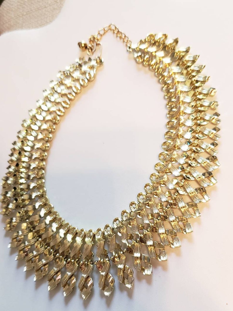 1960s Shiny Gold Statement Necklace Vintage Jewelry Incredible Collar Necklace Ornate Adjustable Necklace Vintage Necklace