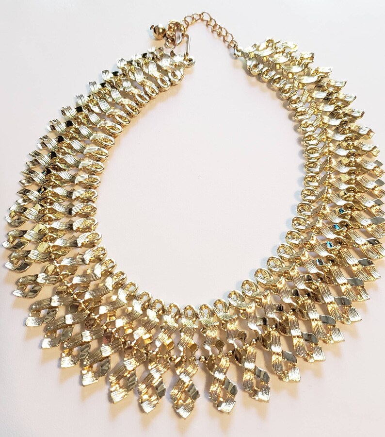 1960s Shiny Gold Statement Necklace Vintage Jewelry Incredible Collar Necklace Ornate Adjustable Necklace Vintage Necklace