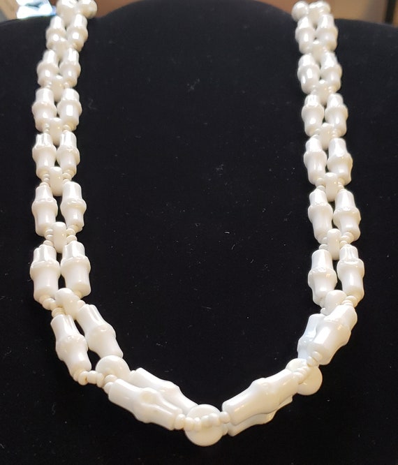 Miriam Haskell Necklace, White Bamboo Beaded Neckl