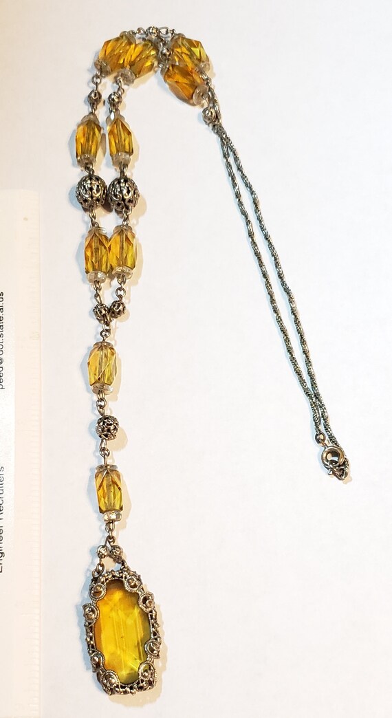 Sterling Silver Art Deco Necklace, Czech Glass Nec