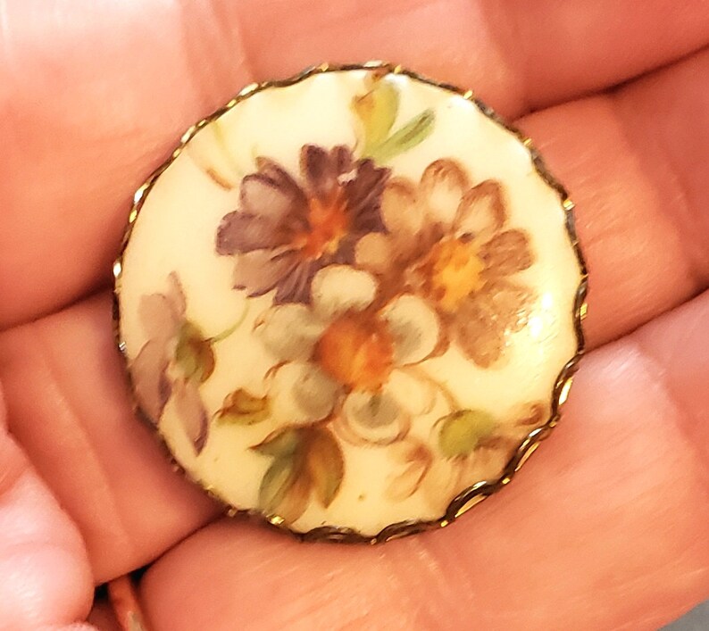 Colorful Flowers Mid-Century Brooch Vintage Brooch Flower Brooch Transferware Brooch Floral Brooch Pin Vintage Jewelry Flower Jewelry