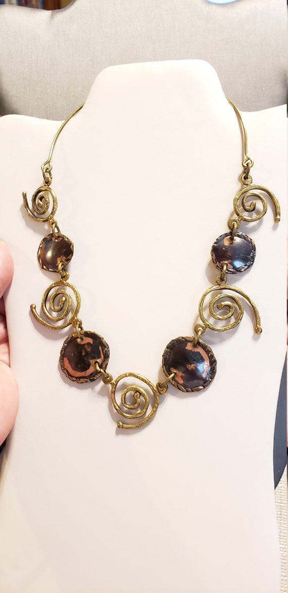 1980s Brutalist Necklace, Mixed Metal Necklace, Ar