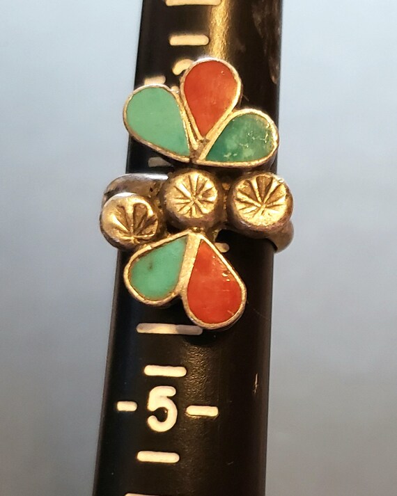 Old Zuni Ring, Coral & Turquoise Ring, Sterling Si