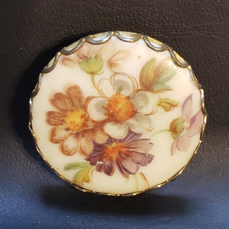 Colorful Flowers Mid-Century Brooch Vintage Brooch Flower Brooch Transferware Brooch Floral Brooch Pin Vintage Jewelry Flower Jewelry
