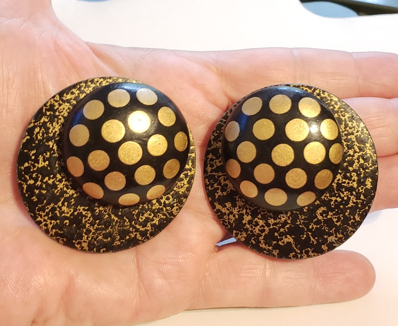 vintage jewelry Polka Dot Earrings vintage earrings 1980s Statement Earrings Large clip-on earrings Chunky Round Earrings