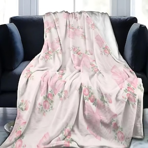 Pink Bow Blanket Baby Shower Gift pink bow blanket Cozy Blanket Pink Bow Gift for Her gift for wife Coquette Bow Baby Blanket