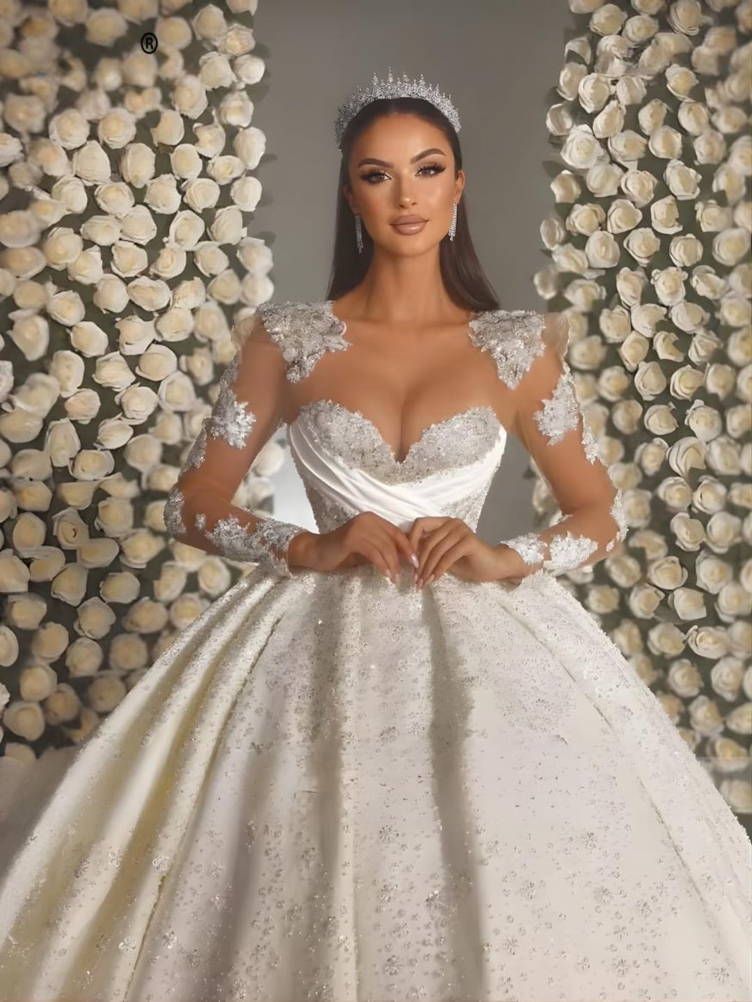 Long Sleeve Lace A-line Wedding Dress: Sparkly Tulle Bridal Gown - Etsy