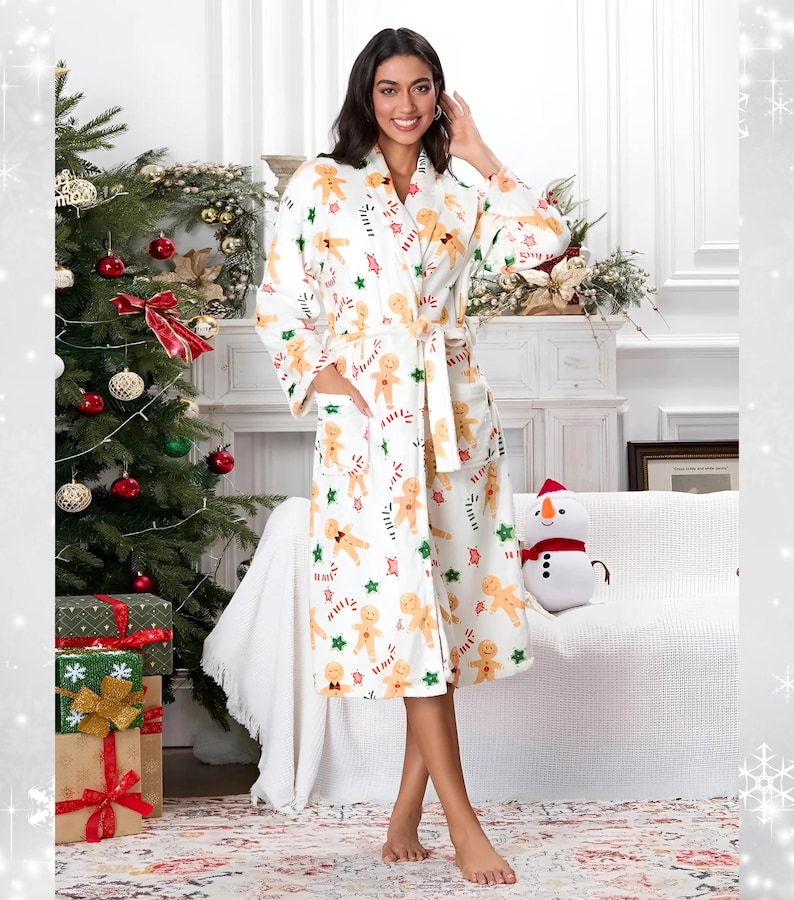 Gingerbread Heated Robe Reindeer Plush Robe: Women's Fleece Christmas Loungewear - Etsy