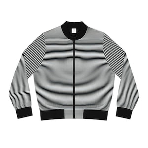 Bomber Jacket for Women - Black and White Stripes - Multiple Sizes Available