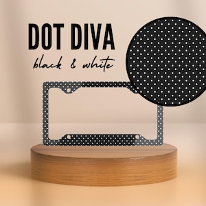 Black Polka Dot License Plate Frame - Slim & Sleek Aluminum Metal