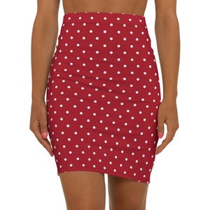 Sleek & Stylish Four-Way Stretch Pencil Skirt for Women - Red Polka Dots - Multiple Sizes Available