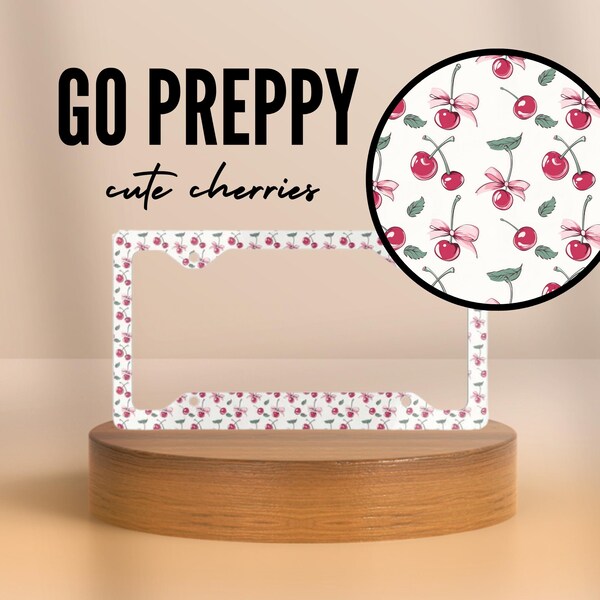 Cherry Bow License Plate Frame – Preppy Pink Car Decor