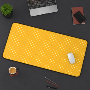 Desk Mat - Large Desk Mat - Computer Desk Mat - Yellow Polka Dots - 3 Sizes Available