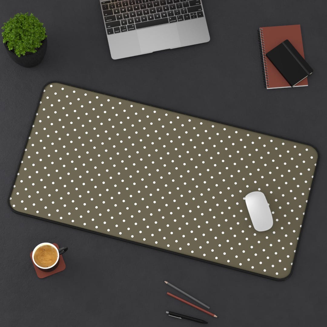 Desk Mat - Large Desk Mat - Computer Desk Mat - Olive Green Polka Dots ...
