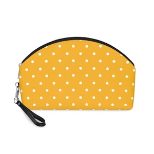 Borsa per il trucco in similpelle PU - Pois gialli - 16 cm × 23,8 cm × 8,4 cm