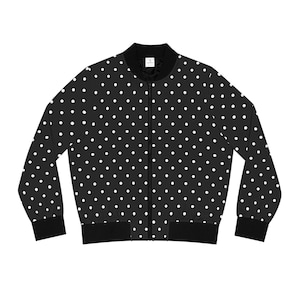 Bomber Jacket for Women - Black Polka Dots - Multiple Sizes Available