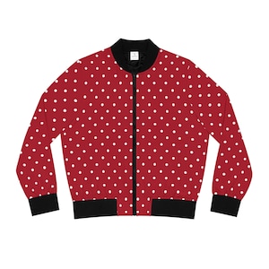 Bomber Jacket for Women - Red Polka Dots - Multiple Sizes Available