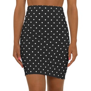 Sleek & Stylish Four-Way Stretch Pencil Skirt for Women - Black and White Polka Dots - Multiple Sizes Available