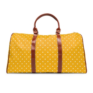 Yellow Polka Dot Duffel Bag - Waterproof Travel Bag - Weekender Bag for Women - Overnight Bag