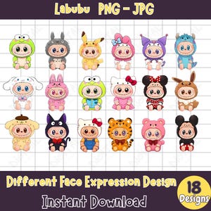Labubu Monster-kostym Clipart, 18 kawaii-designer (digital nedladdning)