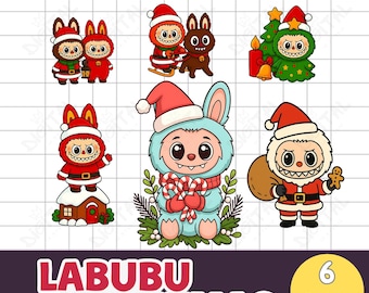 Labubu Christmas Clipart, PNG JPG, Holiday Graphics (Digital Download)