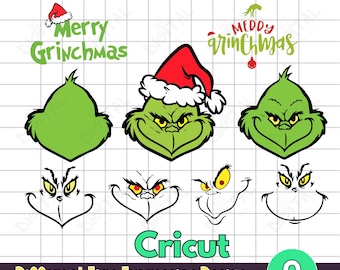 Grinch Face SVG Bundle | Christmas Cut Files for Cricut (Digital Download)
