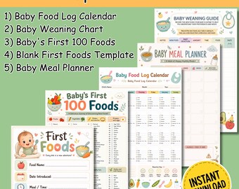 Baby Food Tracker Printable, Baby Led Weaning Planner, First 100 Foods, Baby Weaning Chart, Food Log, Meal Planner, Feeding Diary