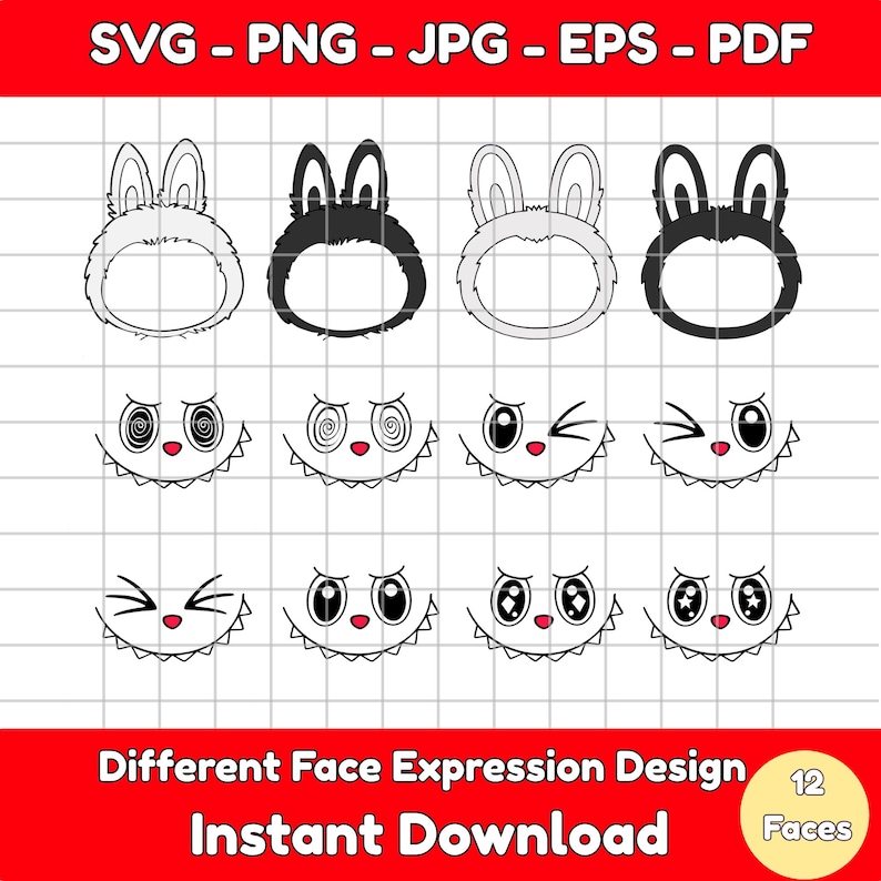 Monster Faces SVG Bundle: Kawaii Cartoon Clipart (Digital Download)