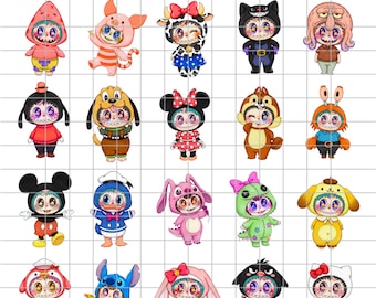 Labubu Monster Clipart Bundle, Kawaii Costume Characters PNG, Fantasy Creatures (Digital Download)