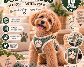 Patrón de arnés de ganchillo para perro en PDF, accesorio para cachorros, guía paso a paso (descarga digital)