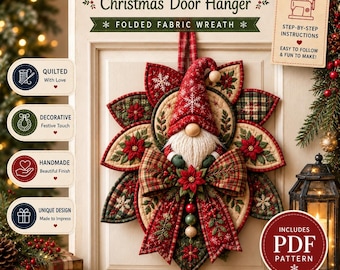 Patrón de costura para colgador de puerta con forma de gnomo navideño – PDF digital con plantillas en tamaño A4 y Carta estadounidense.