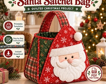 Patrón de costura para bolso bandolera de Papá Noel, bolso de mano acolchado con apliques navideños (PDF)