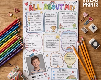 All About Me Worksheet Printable, Back to School Activity, First Day of School Printable, Kids Classroom Activity