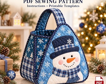 Patrón de costura en PDF para bolso de muñeco de nieve, bolso de invierno acolchado, borrador sin probar.