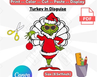 Grinch Turkey Disguise Craft | Thanksgiving Kids Activity (PDF Pattern)