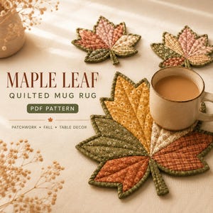 Maple Leaf Mug Rug Sewing Pattern PDF, Quilted Patchwork Fall Coaster, Thanksgiving