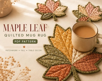 Patrón de costura en PDF para posavasos con forma de hoja de arce, posavasos acolchado de patchwork para otoño, Día de Acción de Gracias
