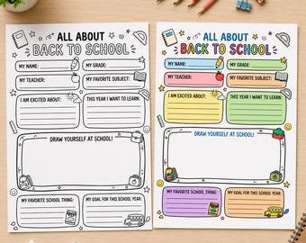 Back to School Worksheet, All About Me Printable, First Day of School Activity