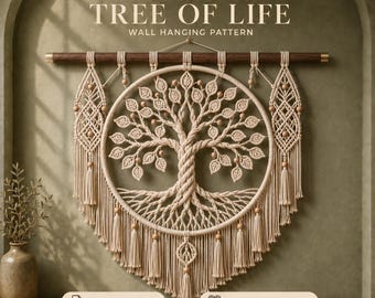 Patrón de macramé Árbol de la Vida (descarga en PDF), tutorial para tapiz de pared estilo boho.