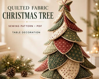 Patrón de costura en PDF para árbol de Navidad de tela acolchada, decoración de mesa 3D